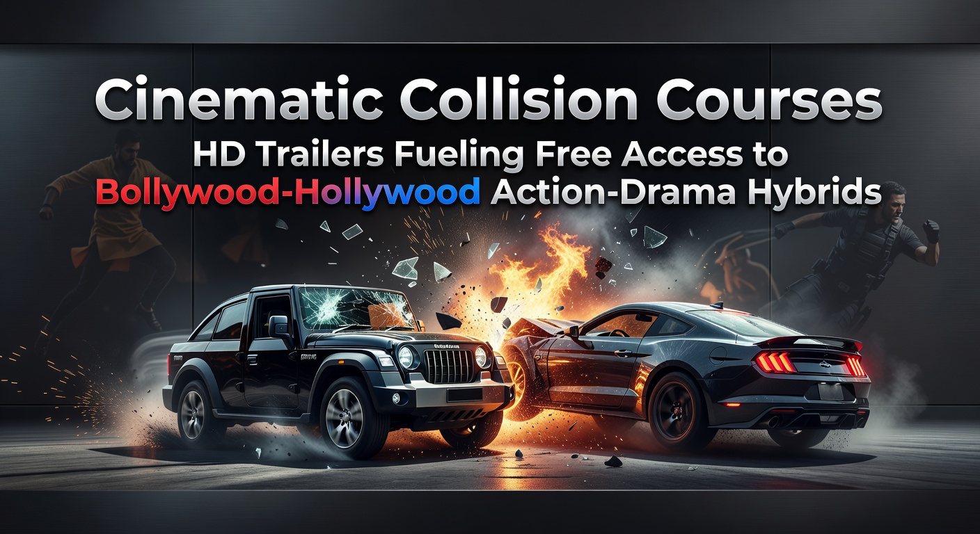 Dynamic split-screen trailer showcasing explosive Bollywood song sequences merging with Hollywood car chases in high-definition glory