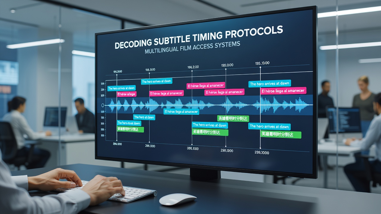 Technical diagram illustrating timecode mapping across multiple language subtitle tracks
