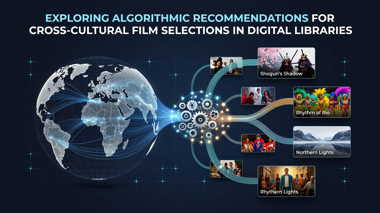 Digital library interface displaying cross-cultural film recommendations powered by algorithms