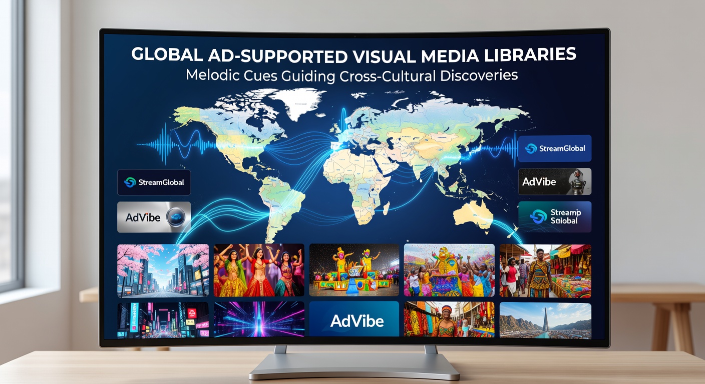 Illustration of cross-cultural film discovery through melodic elements in ad-supported visual media
