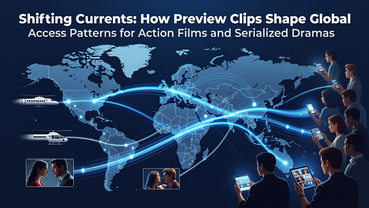 Preview clips displayed on streaming platforms influencing viewer choices for action films and serialized dramas worldwide