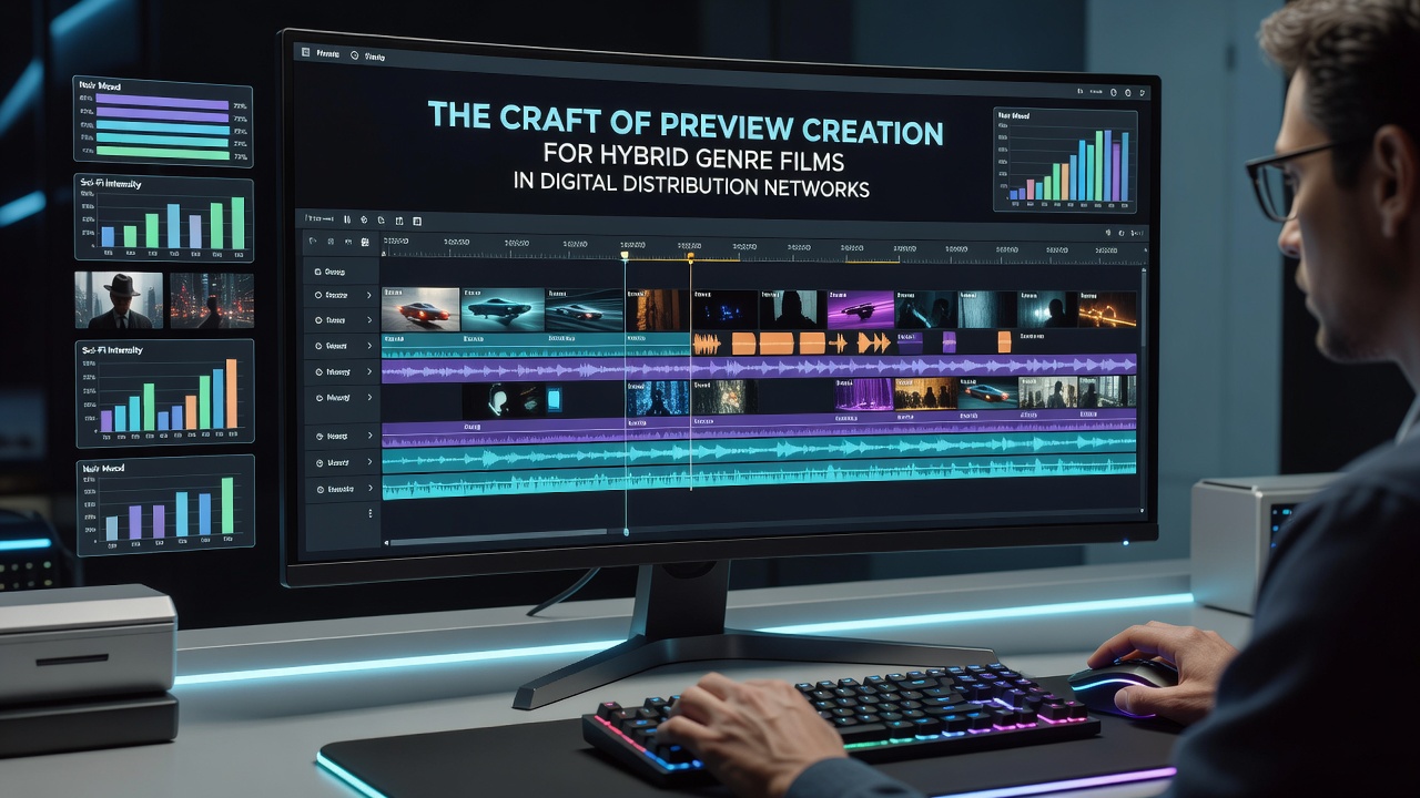 Digital preview creation tools and hybrid genre film elements displayed on a streaming platform interface