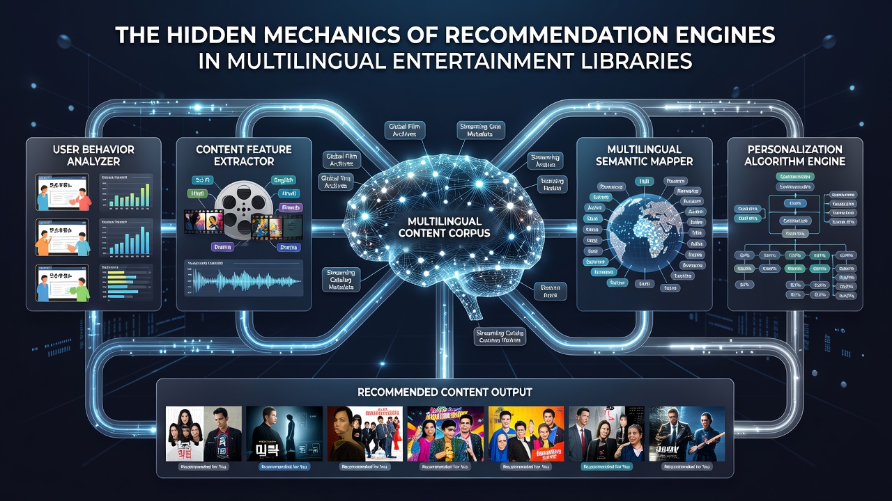 Flowchart illustrating cross-language recommendation pathways and cultural adaptation modules