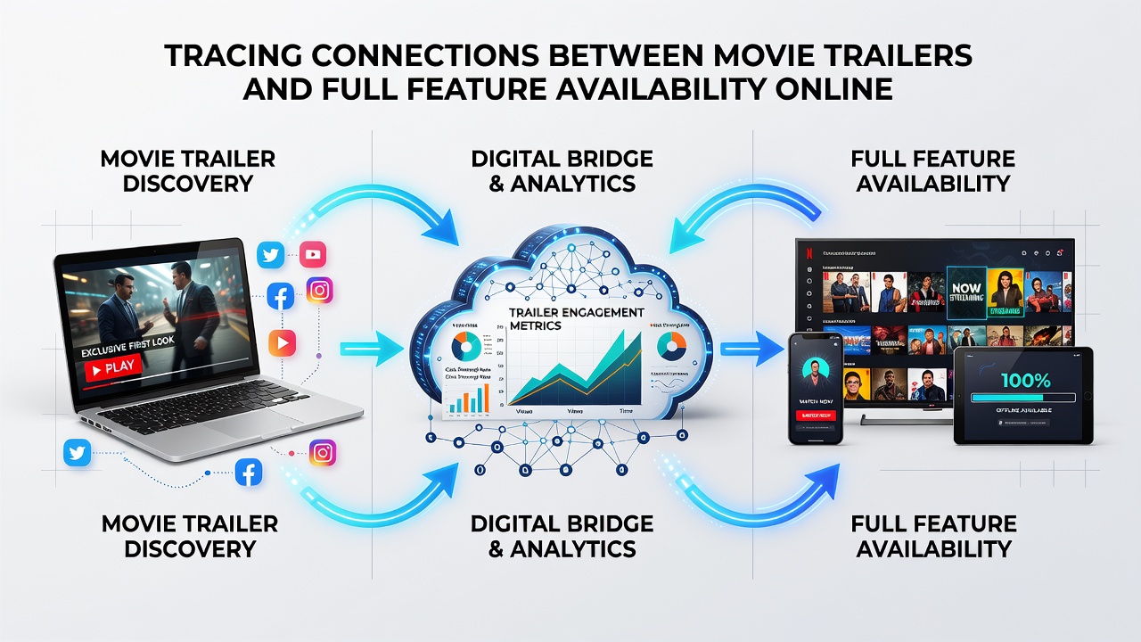Analytics dashboard showing trailer view counts connected to streaming availability dates for recent film releases