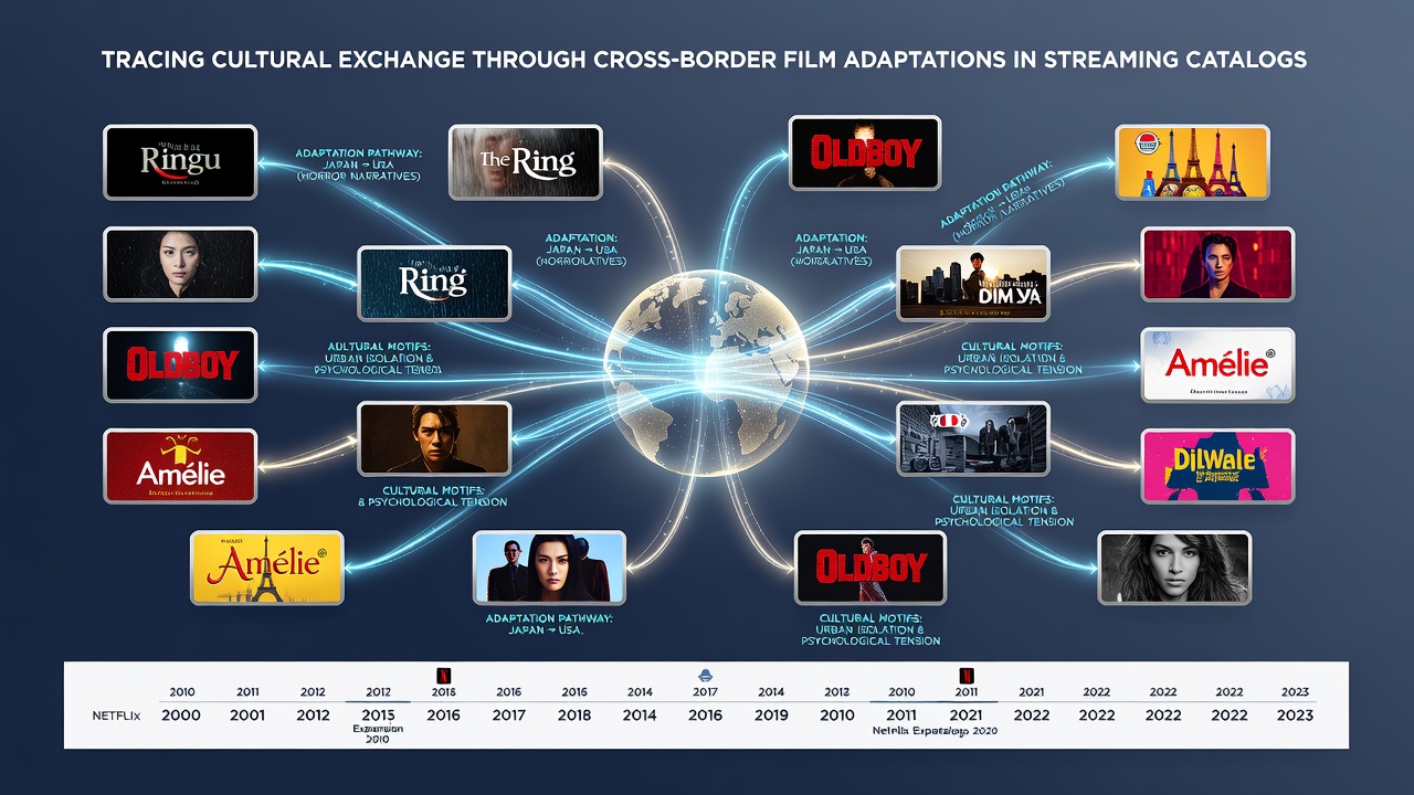 Streaming interface displaying cross-cultural film remakes and adaptations