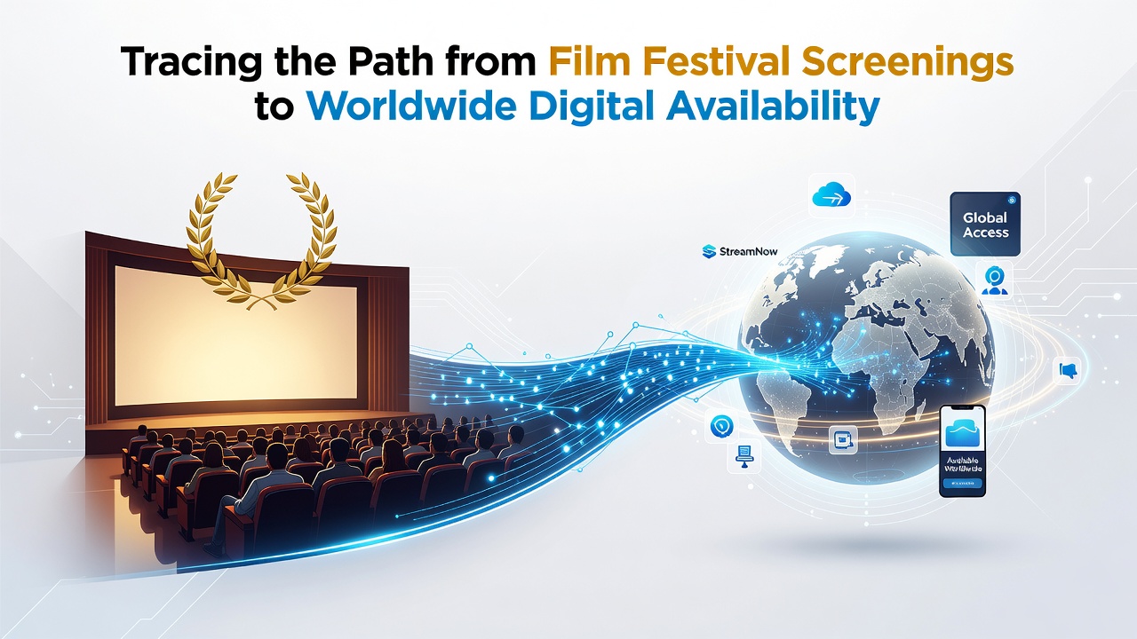 Film festival audience watching a premiere screening with industry professionals in attendance