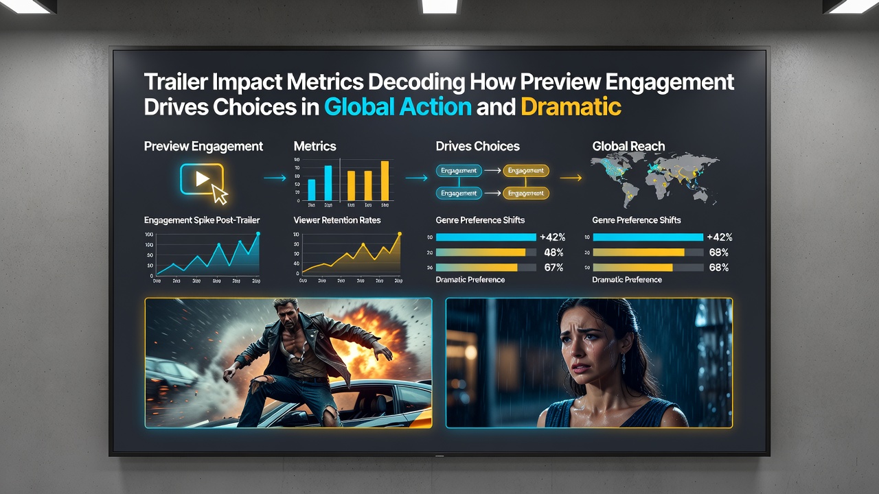 Graph comparing trailer engagement rates between action and dramatic films across different global regions in 2026